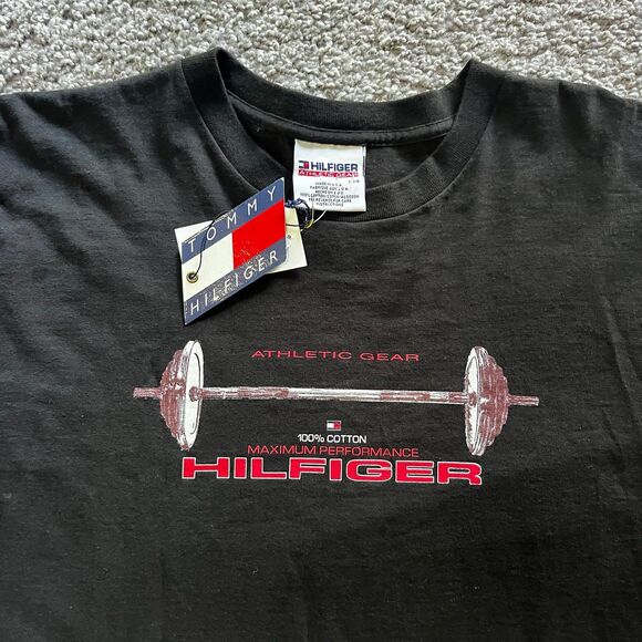 NEW Vintage Y2K Tommy Hilfiger Athletic Gear Barbell T Shirt Black Mens Sz L - Picture 2 of 8